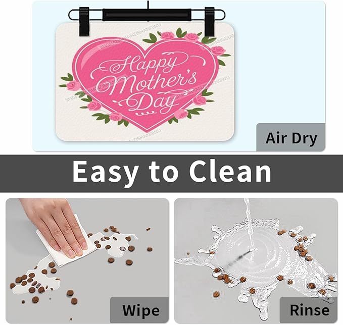 Pet Feeding Mat Happy Mother's Day Floral Gift Mom Dh Absorbent Pet Placemat for Food Water Bowl with Waterproof Rubber Backing 18X12In Quick Dry Water Dispenser Mat Dog Cat