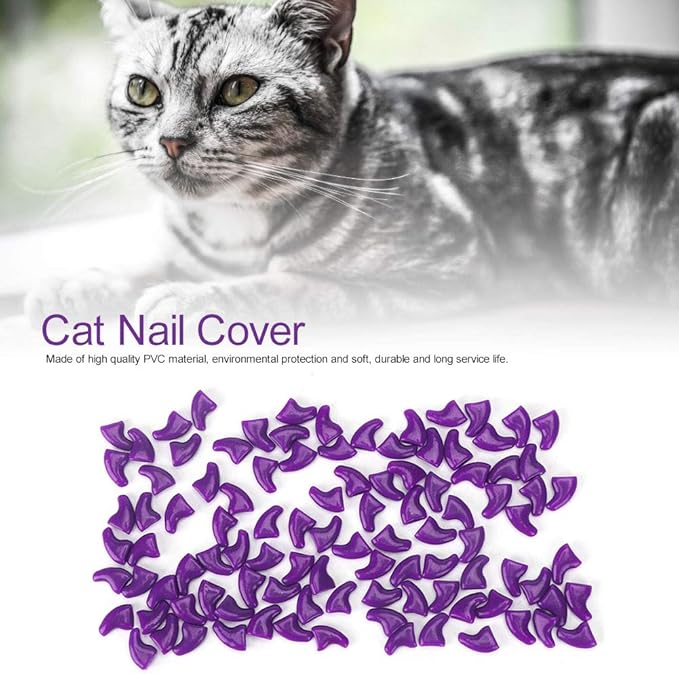 Zerodis Cat Claw Grooming Set, Soft PVC Cat Nail Cover, Claw Caps for Kittens and Cats, Prevent Scratches on Furniture with 100Pcs Available in Green and Purple (M)