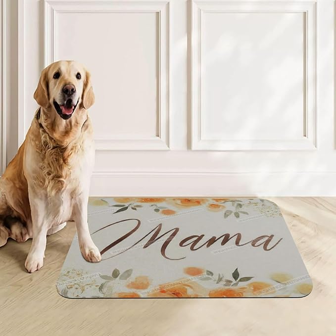 Pet Cat Dog Food Mat Absorbent Dog Feeding Mat Happy Mother's Day Floral Gift Mom Jd No Stains Cat Food Mats Indoor Pet Accessories Supplies Dogs Placemat Water Bowl Mats with Rubber Backing 18X12In