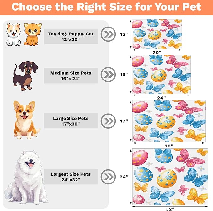 Spring Easter Dog Food Mat for Floors Absorbent Dog Bowl Mat for Food and Water Dispenser Quick Dry Cat Food Placemat Pet Supplies 24" x 32", Watercolor Butterfly