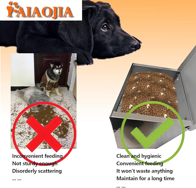 Dog Food Feeder for Kibble - (Stainless Steel Natural Color Anti-Corrosion) - Automatic Food Dispenser Gravity Self Feeding Outdoor for Medium, Large Dog Breedss - 25Lbs New Upgrade