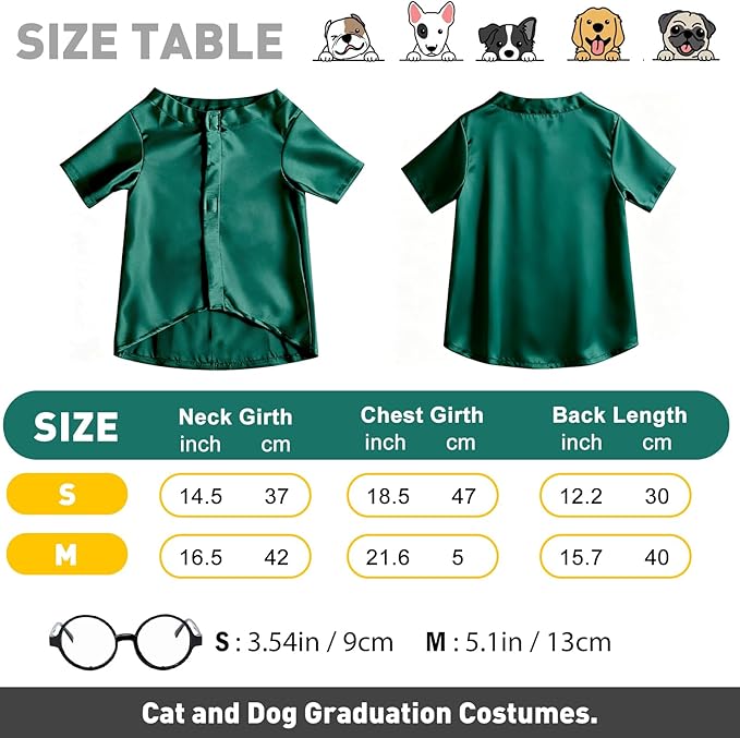 Dog Graduation Cap and Gown Set 2026 - Adjustable Washable Pet Cosplay Costume for Small Medium Dogs, Graduation Gift Supplies with Cap Robe Tassel,Dog Graduation Outfits Gifts (Green, Small)