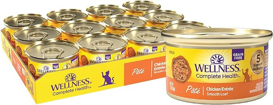Wellness Complete Health Pate Adult Wet Cat Food, Natural, Protein-Rich, Grain Free, 3 Ounce, 24 Pack, (Chicken)