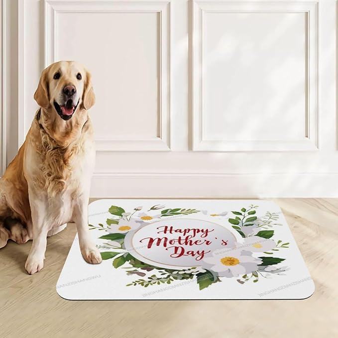 Non Slip Mat for Dog Pet Cat Dog Food Mats Happy Mother's Day Floral Gift for Mom Jk Water Bowl Mat Quick Dry Absorbent Cat Feeding Mats 18X12In