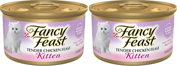 Fancy Feast Purina Kitten Tender Chicken Feast Wet Kitten Food Pate - 3 oz. Cans,(Pack of 48)