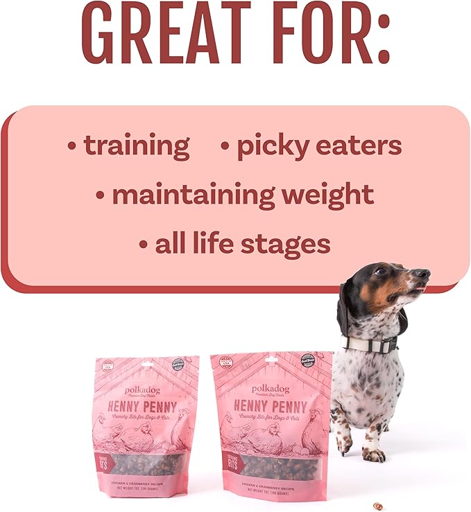 Polkadog Henny Penny Chicken & Cranberry Crunchy Training Bits - All Natural, Limited Ingredient, Premium Training Treats for Dogs. Great for Allergies, Handcrafted in USA - 7oz (1pk)