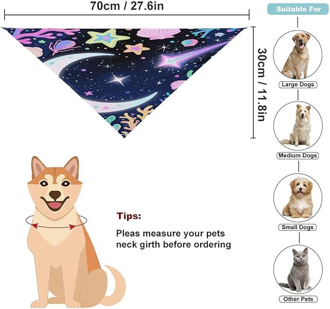 Dog Bandana Spring Pet Scarf Adjustable Triangle Star Ocean Pattern Printing Dog Bib Washable Polyester Puppy Bandana for Small Medium Large Dogs Cat Birthday Party Supplies