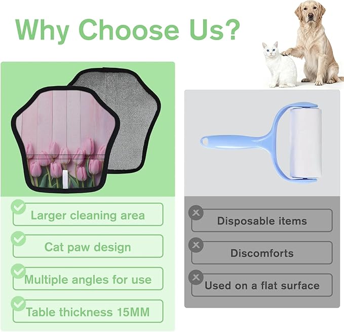Reusable Pet Hair Removal Glove Spring Tulip Magic Brush for Cat & Dog Hair Remover for Car, Sofa, Bedding, Clothes - 9x9 Mitt Washable