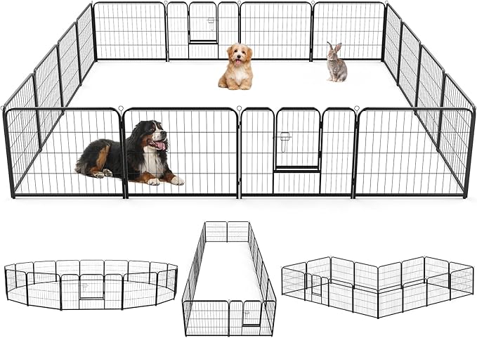 NEWBULIG Dog Playpen Indoors 24 Inch 16 Panels for Small and Puppy Dogs Portable and Foldable Pet Fence with Door Heavy Duty Metal Dog Exercise Play Pen for Outdoor Yard