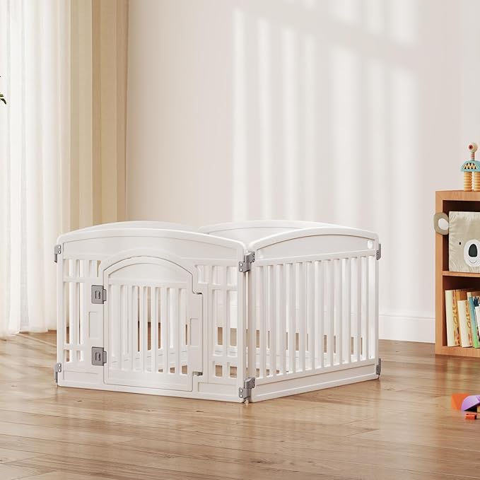 NEWBULIG Dog Playpen 4-Panel, 24IN Puppy Playpen, Stable Dog Play Pen Indoors/Outdoor with Secure Locking Door, Plastic Pet Fence for Small & Medium Dogs