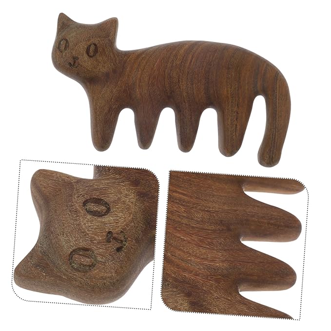 Cat Shaped Wooden Massage Comb for Scalp Care Green Sandalwood Head Massager Tool for Relaxation and Acupoint Treatment for Cats and PET Grooming