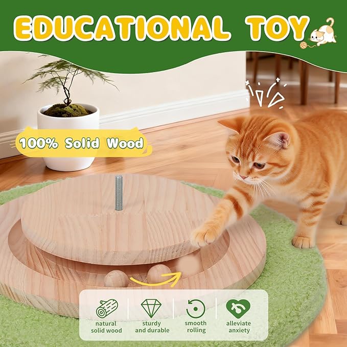 41'' Tall Cat Scratching Post,3.8'' Diameter Sisal Rope Scratcher Ball with Wood Interactive Ball Toy for Indoor Large Cats,Scratcher with 360° Rotating Hanging Ball,Self Groomer Brush for All Cats