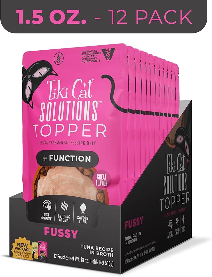 Tiki Cat Solutions Topper, Fussy, Tuna Recipe in Broth, 1.5 oz. Pouch (12 Count)