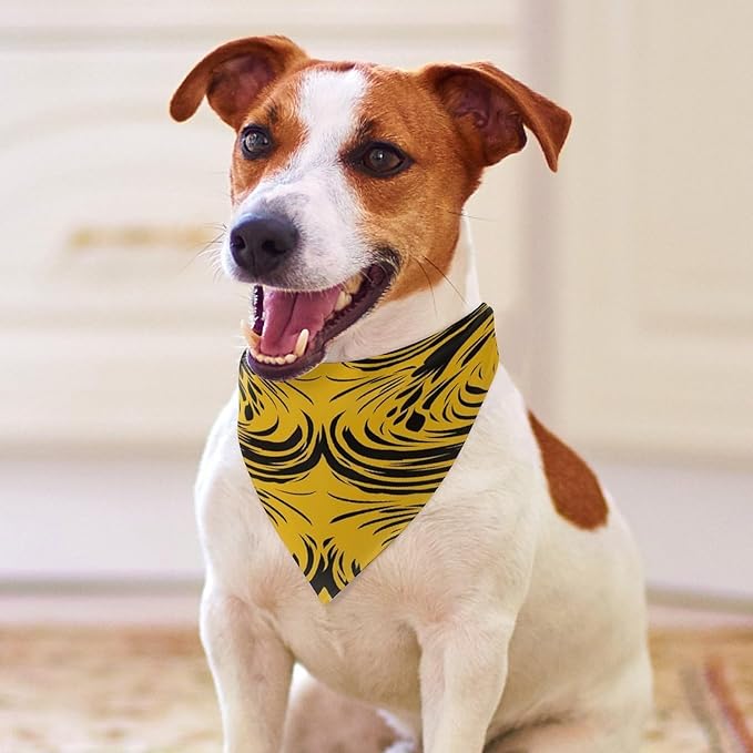 Dog Bandana Spring Pet Scarf Adjustable Triangle Mustard Yellow and Black Printing Dog Bib Washable Polyester Puppy Bandana for Small Medium Large Dogs Cat Birthday Party Supplies