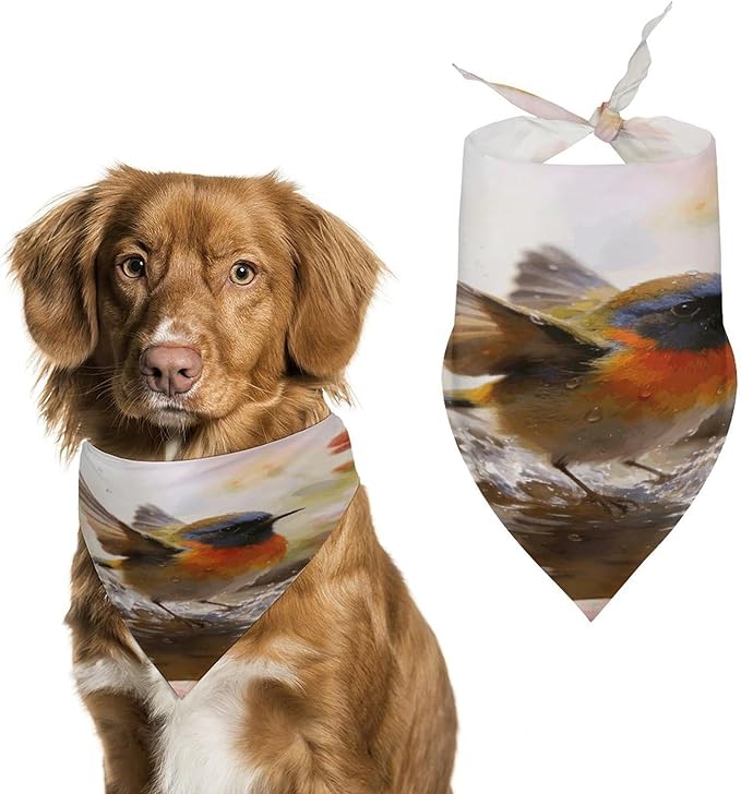 Dog Bandana Spring Pet Scarf Adjustable Triangle Bird Bathing Flowers Printing Dog Bib Washable Polyester Puppy Bandana for Small Medium Large Dogs Cat Birthday Party Supplies