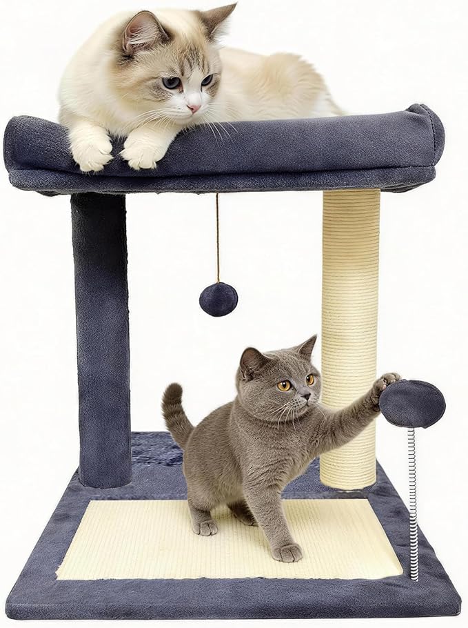 Cat Scratching Post, 19.69" H(50cm) Cat Tree with Cat Bed, Scratching Posts for Indoor Cats with Two Plush Balls Toy, Small Cat Tree for Kittens/Cats Playing and Relaxing