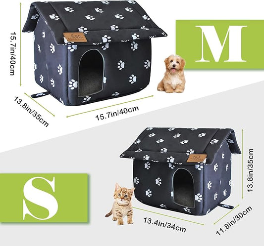 Cat House for Outdoor,Weatherproof Warm Feral Cats Shelter Outside/Indoor Collapsible Insulated Pet Houses Foldable Stray Cat Tent Cave for Kitty Puppy Small Animals Four Season(Black)