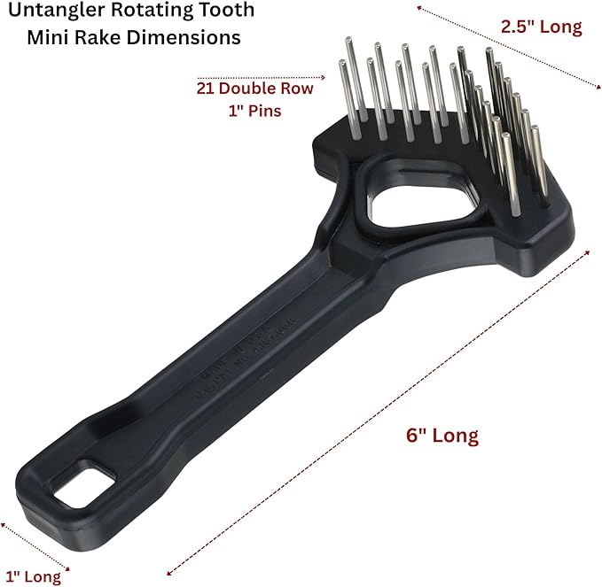 Mini-Rake V-Shape Double Row 1" Rotating Teeth Detangles and Grooms Dogs and Cats