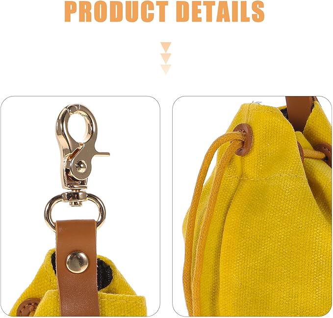 Portable Dog Treats Pouch with Keychain, Felt Drawstring Pet Food Bag for Outdoor Training and Walking, Yellow Puppy Food Holder for Travel and Pet Supplies