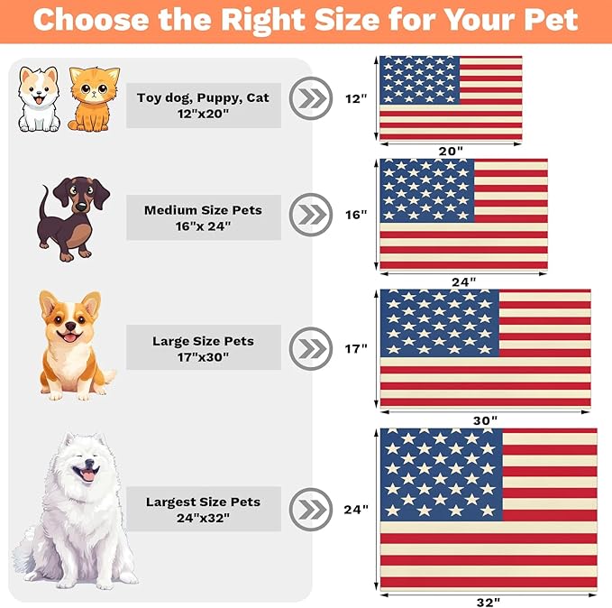 American Flag Dog Food Mat for Floors Absorbent Dog Bowl Mat for Food and Water Dispenser Quick Dry Cat Food Placemat Pet Supplies 12" x 20", USA Flag