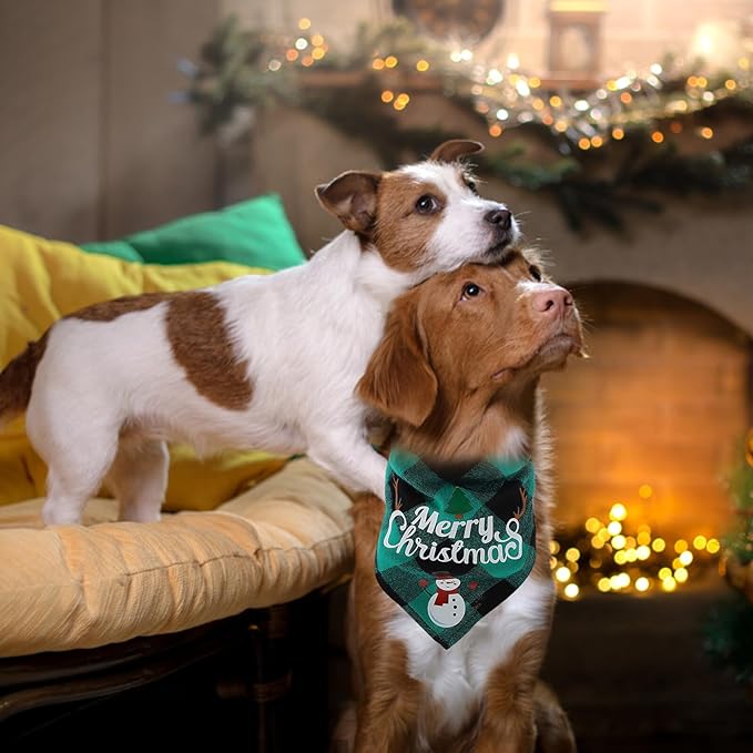 2pcs Plaid Dog Christmas Scarves Triangle Bibs Cotton Pet Bandanas Festive Xmas Supplies for Small and Medium Dogs