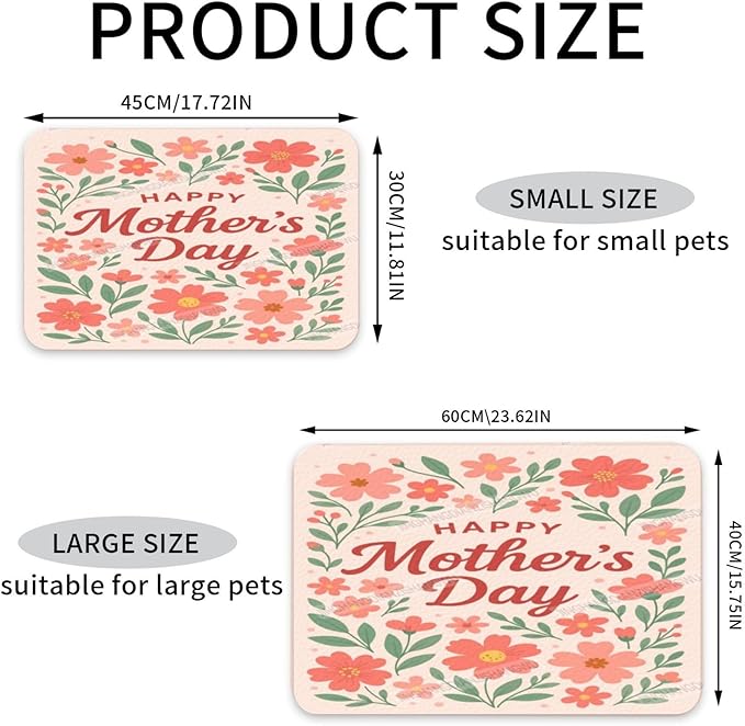 Dog Food Mat Dog Mat for Food and Water 18X12In Happy Mother's Day Floral Gift Mom Eo No Stains Cat Pet Feeding Mats Water Bowl for Messy Drinkers