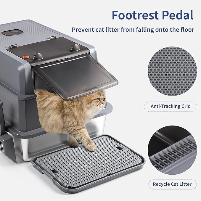 XXXL Stainless Steel Litter Box with Lid, Extra Large 28" L x 20" W x 17" H Enclosed Metal Cat Litter Box with Litter Scoop & Foot Pedal, Odor Control for Big Cats, Multiple Cats (Dark Grey)