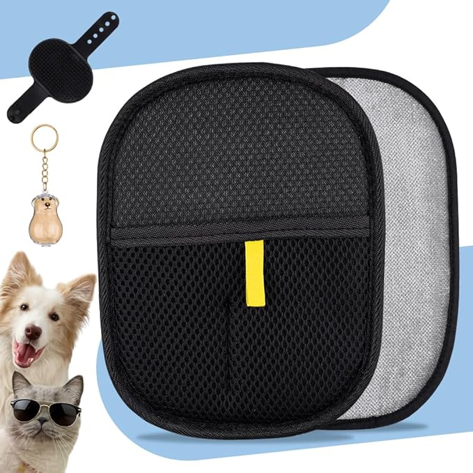 2026 Upgrade Thickened Electrostatic Gloves for Pet Hair Remover, Magic Pet Hair Disappear Gloves, A Comb for Dog&cat and One More Keychain Used for Storing Commemorate Puppy Hari.(Black)
