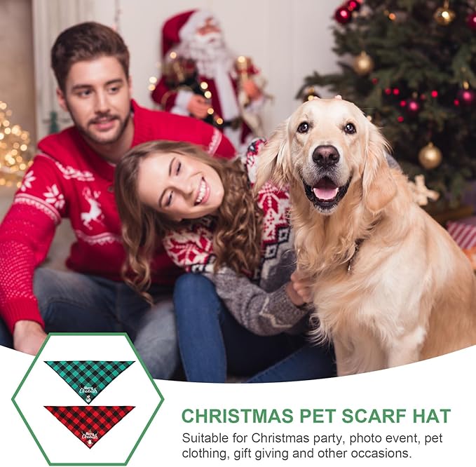 Uonlytech Christmas Dog Scarves 2pcs Plaid Triangle Pet Bibs Red Black Festive Figure Green Black Snowman Bandanas for Holiday Pet Supplies