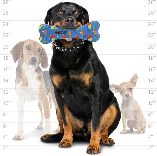 MIGHTY- NO Stuff Bone– Squeaky Plastic Core. 2-in-1 Toy. Made Durable, Strong & Tough. Interactive Play Dog Toy (Tug, Toss & Fetch). It Floats. (Celebration, Large)
