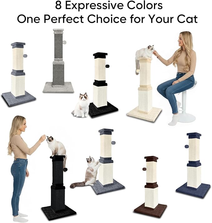 AGYM 32 Tall Cat Scratching Post for Large Cats, Cat Scratcher for Indoor Cats Adults, Sturdy Sisal Scratch Post to Protect Furniture, Brown