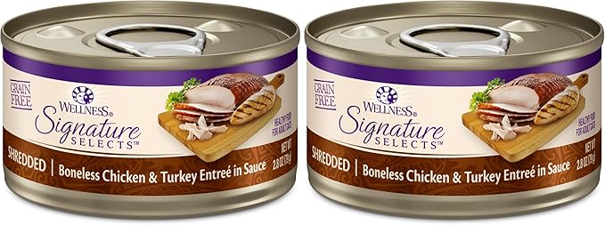 Wellness CORE Signature Selects Shredded Adult Wet Cat Food,Natural,Protein-Rich,Grain Free,2.8 Ounce (Chicken & Turkey),(Pack of 24)