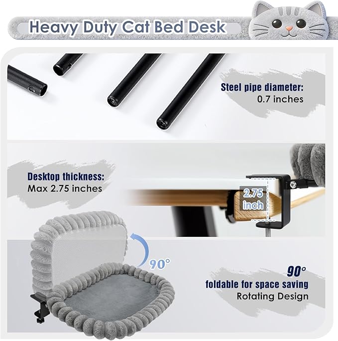 IPOW Cat Bed Heavy Duty Steel Frame Supports up to 50lbs Cat Desk Bed & Perch Space-Saving 90°Foldable with Soft Ultra-Plush Faux Fur for Small Medium Large Cats