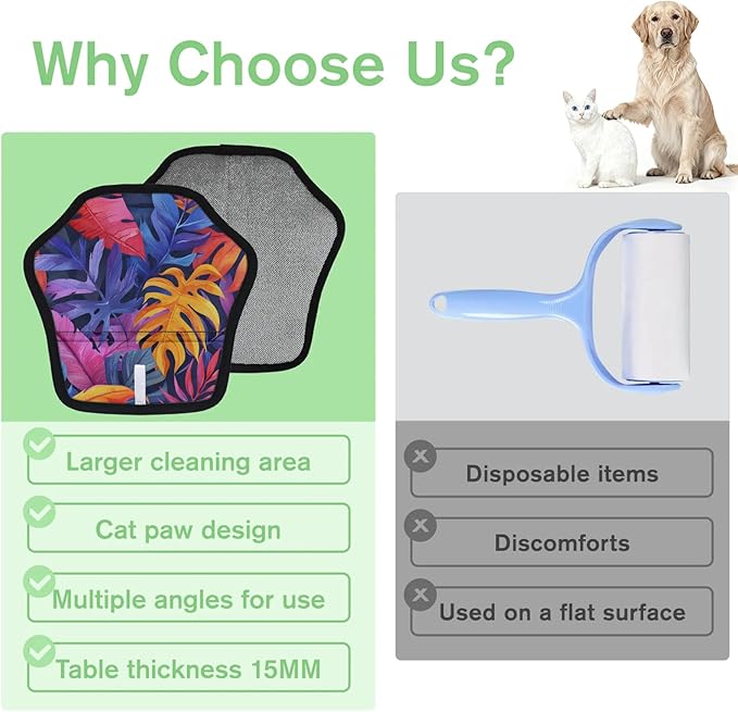 Palm Plant Print Electrostatic Pet Hair Removal Glove for Cats & Dogs - Reusable Grooming Mitt for Couch, Carpet, Car Seat & Laundry - Large 9x9 Inch