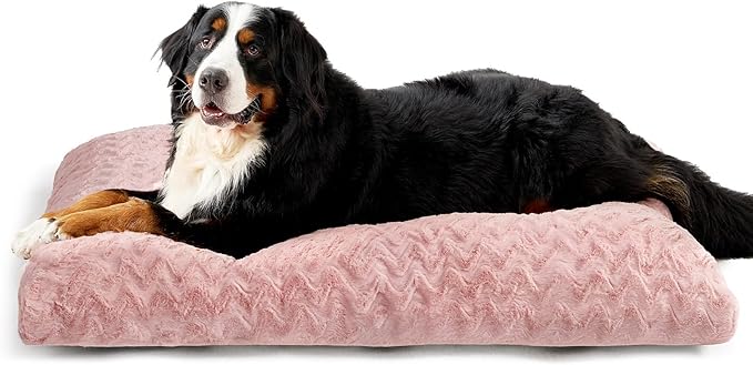 EHEYCIGA XXL Washable Dog Bed for Crate 47x29 Inch, Reversible Kennel Pad for Extra Large Dogs Weight Up to 100 lbs, Plush and Comfy Pet Sleeping Mat, Pink