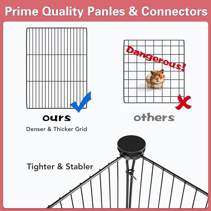 12 Panels Small Animal Playpen, 48" x 24" x 16" Pet Playpen with Waterproof Mat, C&C Cage for Guinea Pigs, Puppy Play Pen, Bunny Playpen, Indoor Outdoor Portable Metal Wire Yard Fence