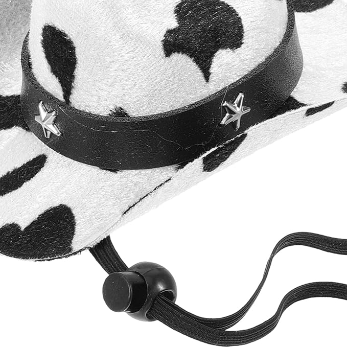 Adjustable Milk Pattern Puppy Hat with Chin Strap, Small Size Cowboy Hat for Dogs and Cats, Festival Party Pet Accessory, Photo Prop for Pet Supplies