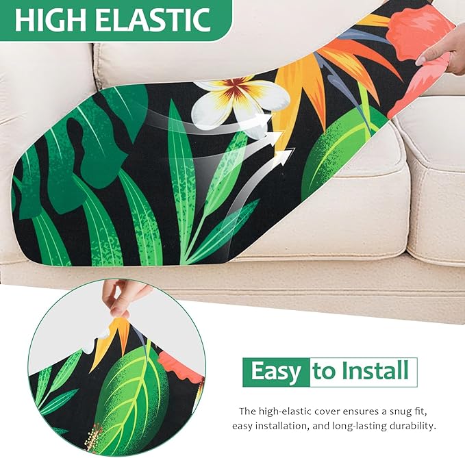 HANDONTIME Modern Plants Outdoor Cushion Covers 8pcs Green Leaves Black Couch Cushion Covers Replacement Patio Couch Cover Sofa Cover Indoor Patio Cushion for Outdoor Furniture Washable, Cover Only