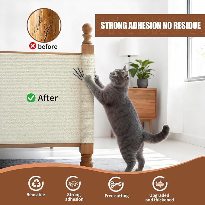 Cat Couch Protector - 79" Extra Long Scratch Guard Strip for Sofa Arms,Corners & Chair Legs,with Tape & Nails (Beige)