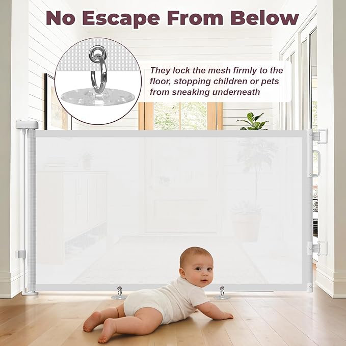 2Pack Retractable Baby Gates for Stairs, 58" Extra Wide Mesh Dog Gate for Doorways, Home Saftey Gate for Child Toddler Pet, Indoor and Outdoor Use, Easy Install, 34" Height, White