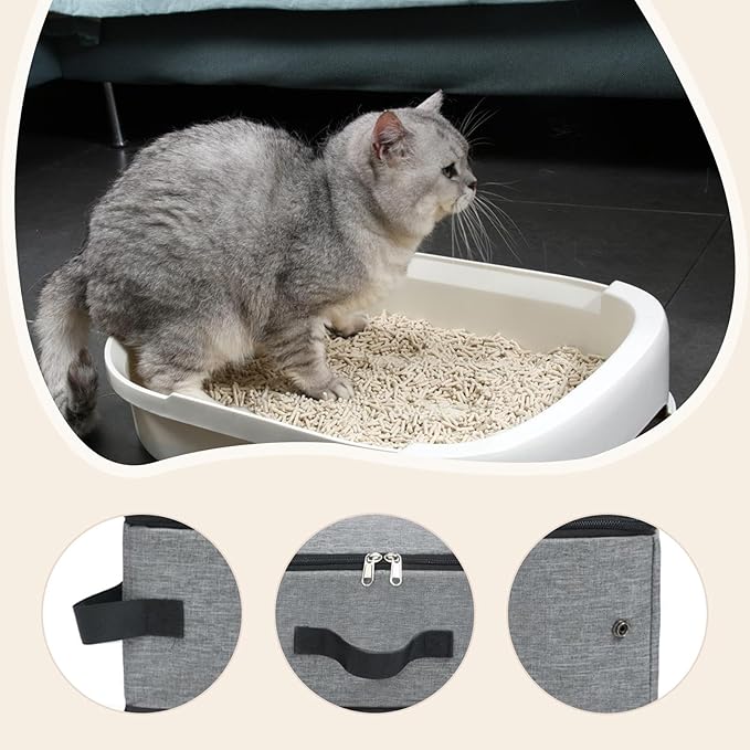 Foldable Cat Litter Box Enclosure Portable Oxford Cloth Pet Litter Tray Container for Travel Kitten- Grey