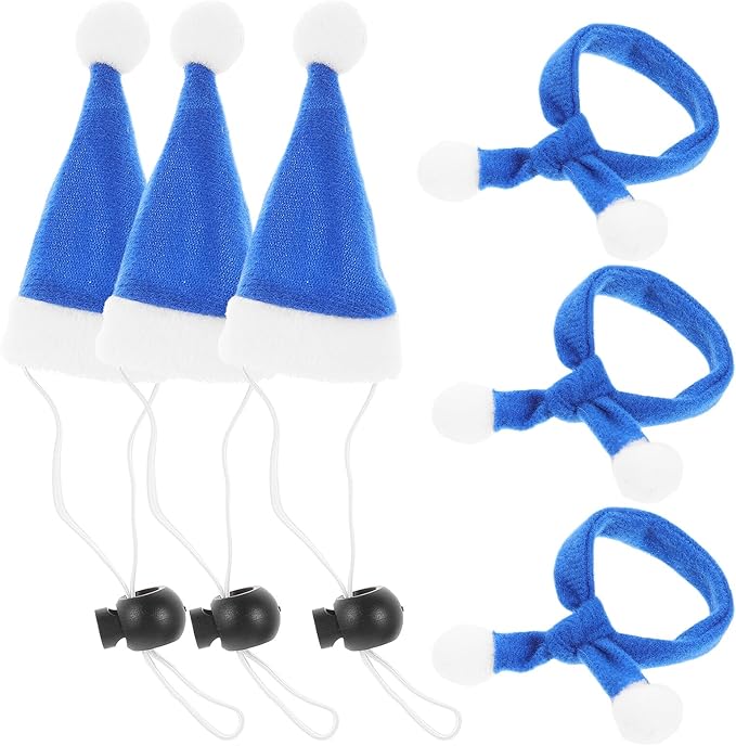 Beavorty 6pcs Christmas Pet Dog Scarf and Santa Claus Hat Set, Blue Plush Scarf with Elastic Christmas Hat, Xmas Party Costume Supplies for Small to Medium Dogs and Cats