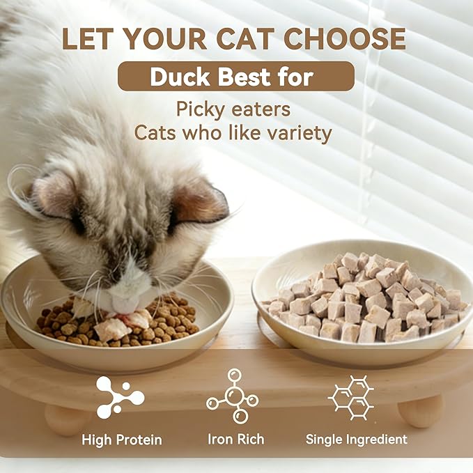 Freeze Dried Duck Cat Treats 4 oz- Single Ingredient, Grain-Free, Gluten-Free, Filler-Free Freeze Dried Raw Cat Food Topper