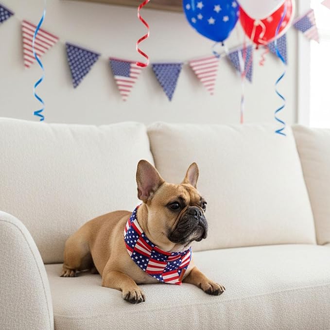 PTDECOR American Flag Dog Bandana, USA Plaid Flag Pet Scarf, 4th of July Adjustable Triangle Patriotic Bandana for Medium Large Dogs Pets (Large)