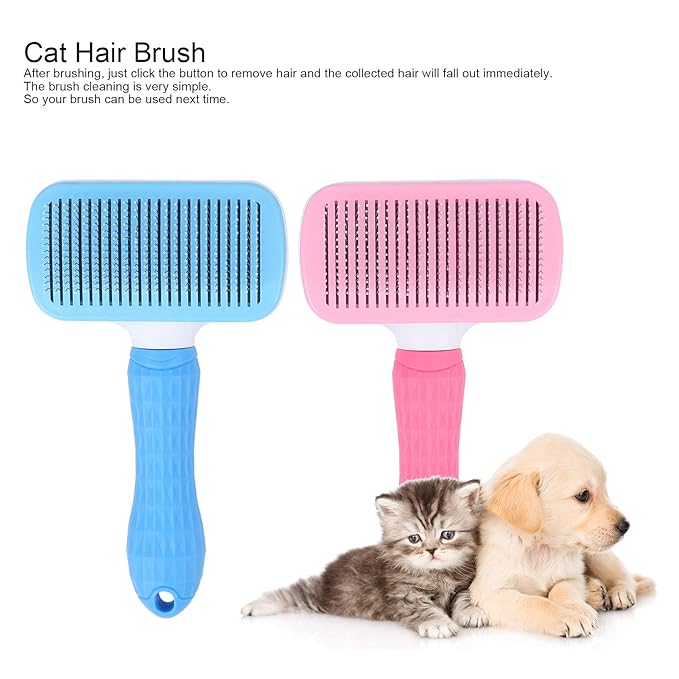 Gavigain Pet Hair Brush Steel Needle Comb Massage Particles Supply Pink Blue for Pet Grooming