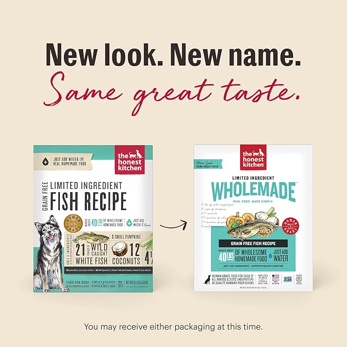 The Honest Kitchen Human Grade Wholemade™ Dehydrated Limited Ingredient Dog Food, Fish 10 lb Bag (makes 40lbs)