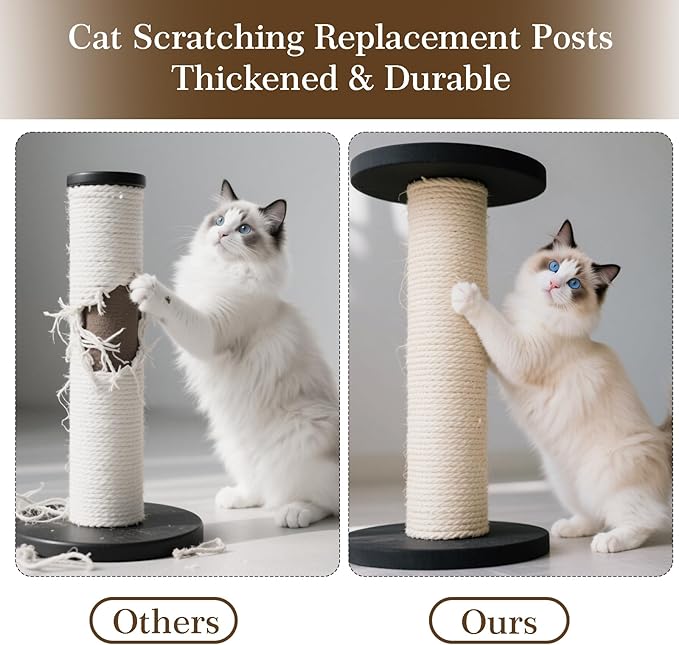 4 PCS M8 15.7 x 2.75 Inch Cat Scratching Post Replacement, Sisal Pole Cat Tree Replacement Post with Screws, Refill Scratcher Posts for Indoor Kitten Tree Tower Spare Cats Furniture Protector