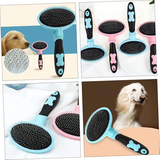 HANABASS Cat Grooming Tool Ergonomic Pet Brush for Shedding and Cleaning Gentle Cat Hairbrush for Easy Fur Removal Blue with Dots