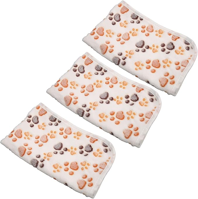 3Pcs Dog Paw Print Fleece Blanket, Pet Warm Sleep Mat, Coral Fleece Soft Dog Blanket with Cute Paw Design, Bite Resistant Pet Supplies for Dogs Cats Small Animals (L)
