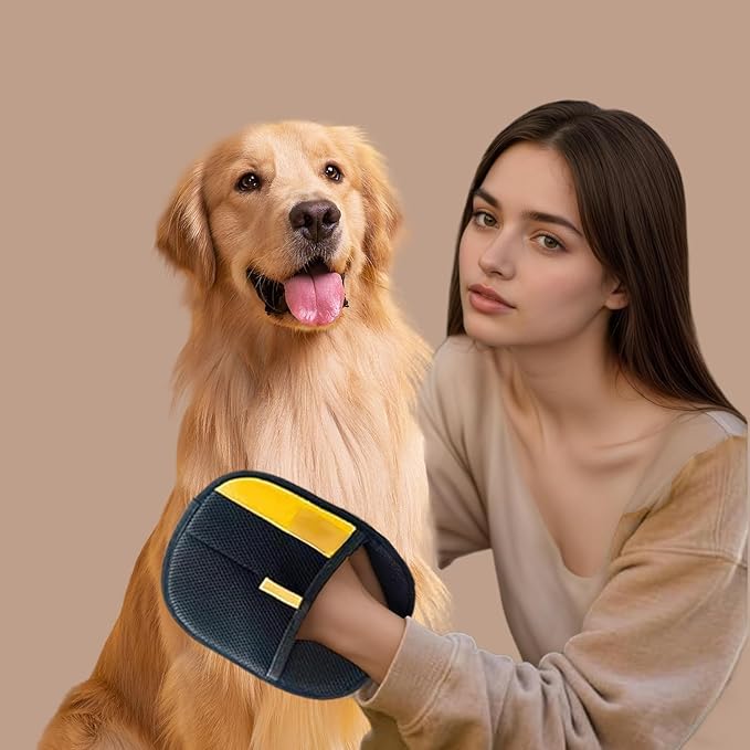 Pet Hair Remover Gloves, 2025 Upgraded Cat Dog Grooming Gloves Pet Hair Remover Electrostatic Gloves, Cat & Dog Reusable Hair Removal Tool for Couch, Furniture, Carpet, Car Seat (Yellow-1pc)